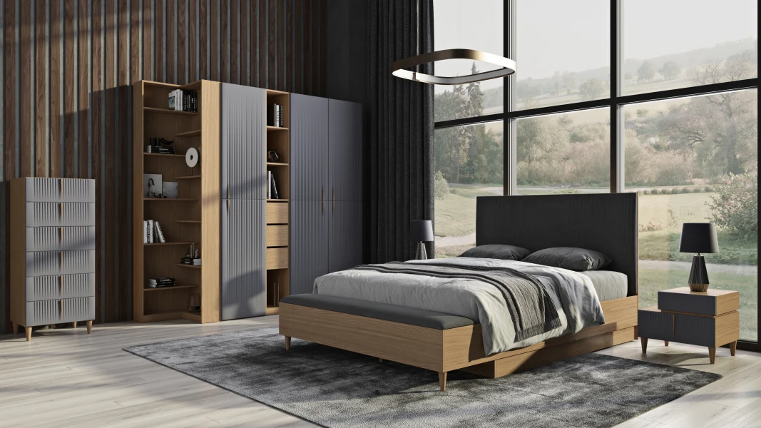 Кровать с банкеткой и подъемным механизмом 1600 Калипсо